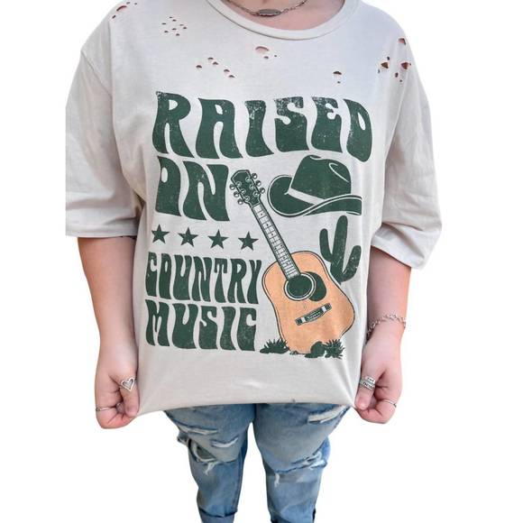 NEW ZUTTER raised on country music distressed rocker tee plus in white - Picture 3 of 4